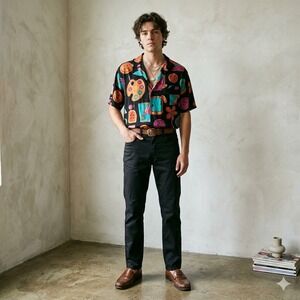 Todd Oldham Jeans Pants Mens 30x32 Black Satin Finish Straight Leg